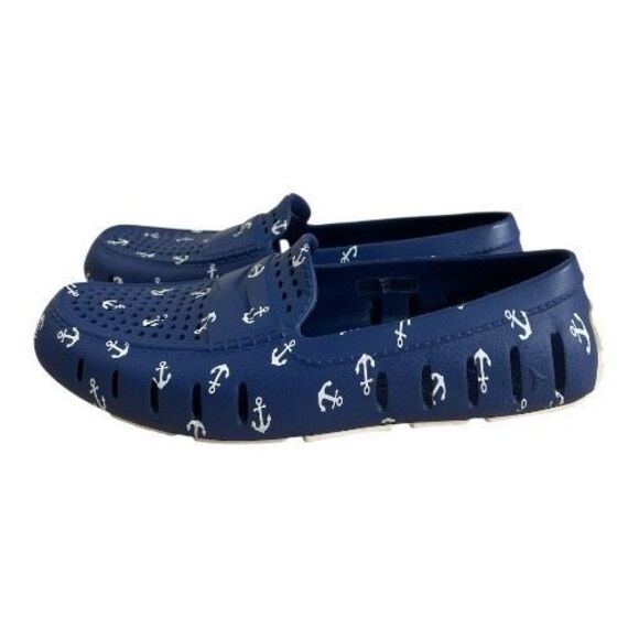 Floafers Men Country Club Boat Water Shoes Blue White Anchor Size 8 Slip On - Picture 1 of 11